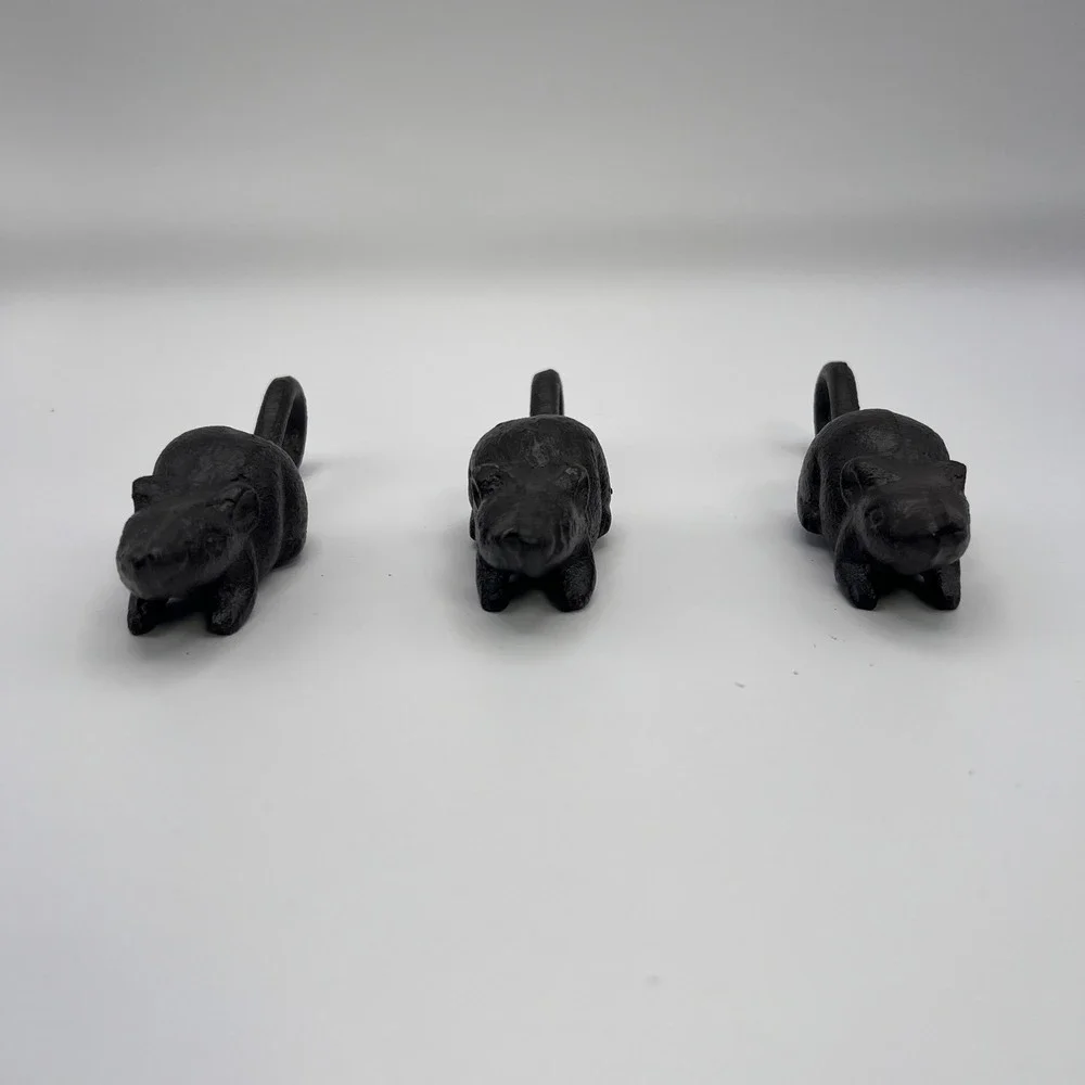 Set of 3 Cast Iron Black Mouse Tail Hook Wall Mounted Home Decor‎ Rustic